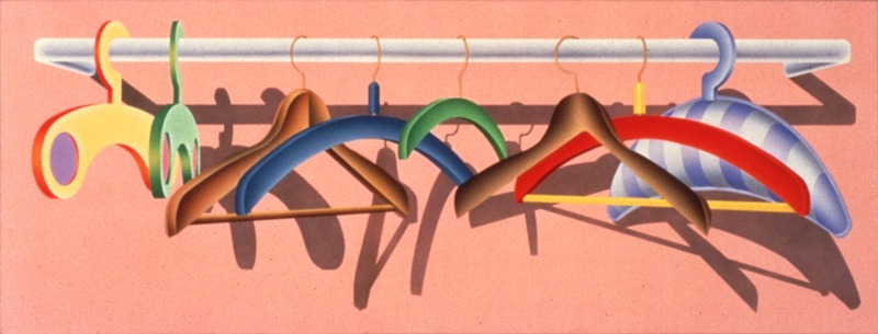 Achim Bahr: "Coat Hangers", stereoscopic painting in two parts (left eye image), 50 x 130 cm, 1987