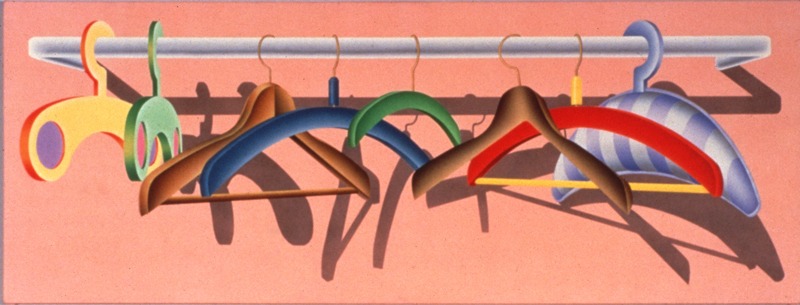 Achim Bahr: "Coat Hangers", stereoscopic painting in two parts (right eye image), 50 x 130 cm, 1987